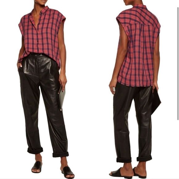 IRO Kenna Red Plaid Sleeveless Shirt - Picture 1 of 11
